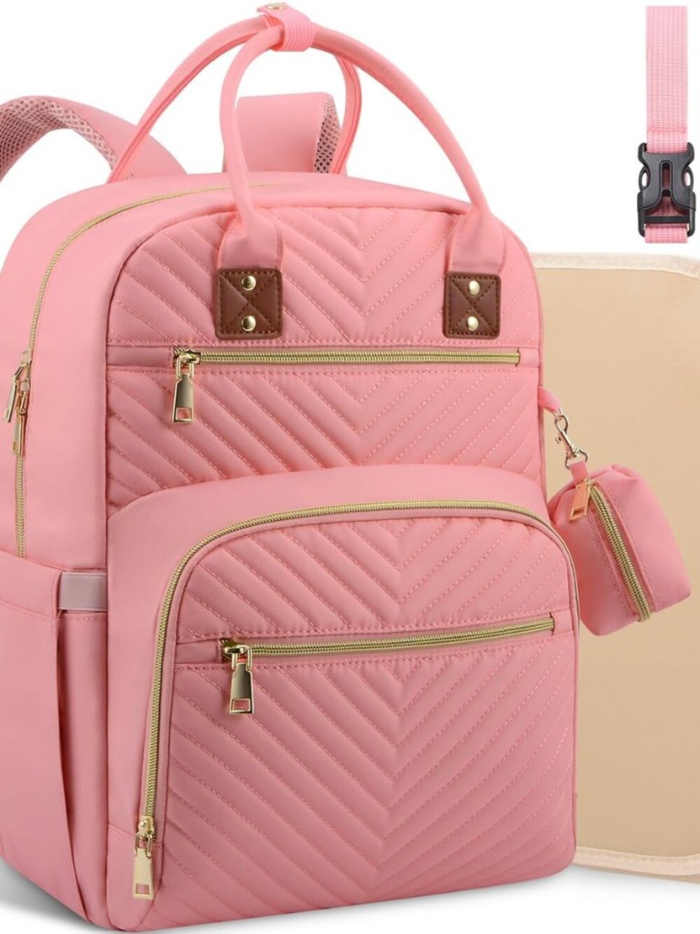 Diaper Bag Backpack, Baby Diaper Bag with Changing Pad Light Pink